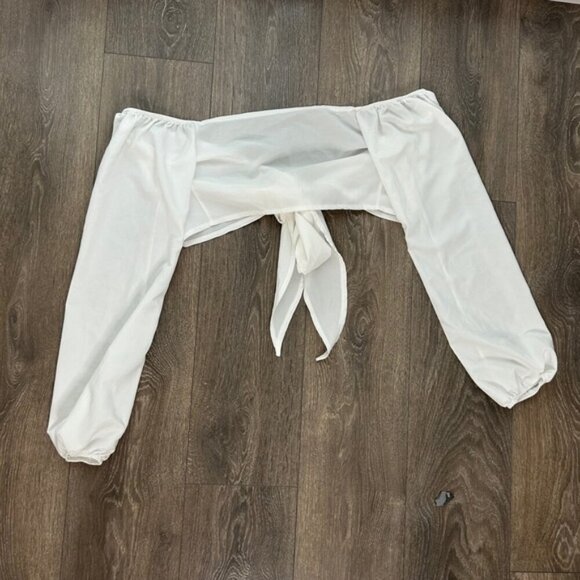 Women’s Blouse Top Cropped Wrap Tie up Off the shoulders Long Sleeve White Sz S - Picture 8 of 12